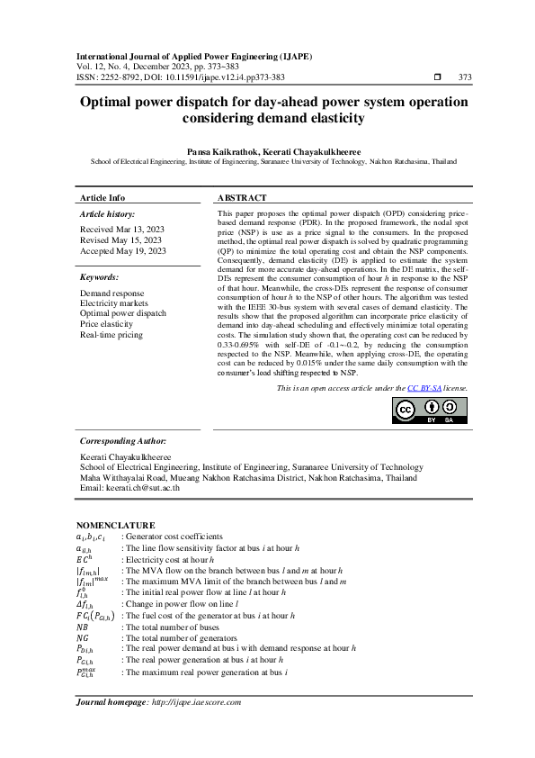 (PDF) Optimal power dispatch for day-ahead power system operation ...