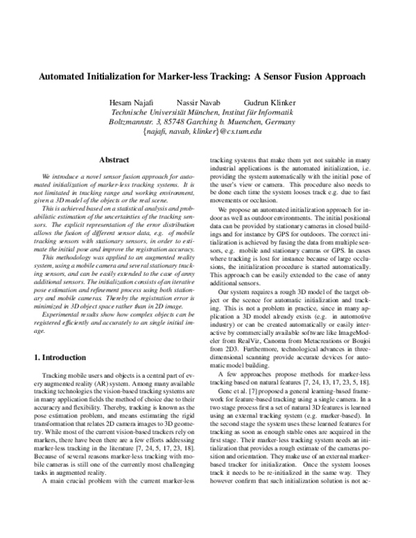 (PDF) Automated Initialization for Marker-Less Tracking: A Sensor ...