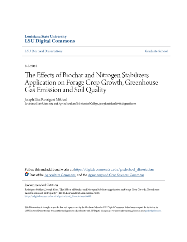 (PDF) The Effects of Biochar and Nitrogen Stabilizers Application on ...