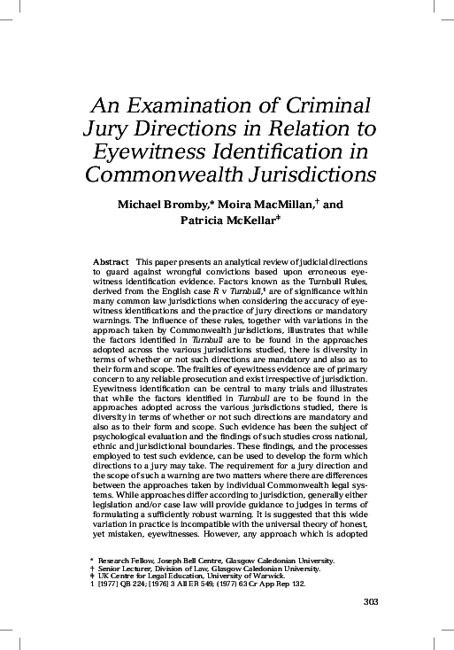 (PDF) An Examination of Criminal Jury Directions in Relation to