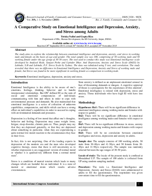 (PDF) A Comparative Study on Emotional Intelligence and Depression ...