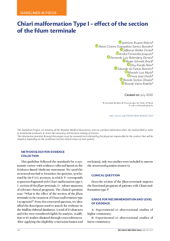 (PDF) Chiari malformation Type I - effect of the section of the filum ...
