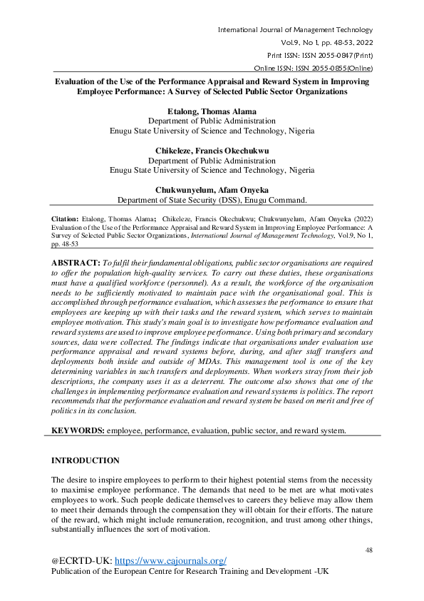 (PDF) Evaluation of the Use of the Performance Appraisal and Reward ...
