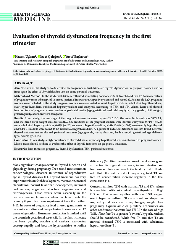 (PDF) Evaluation of thyroid dysfunctions frequency in the first trimester