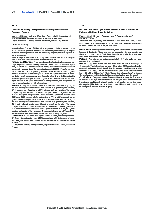(PDF) Outcome of Kidney Transplantation from Expanded Criteria Deceased ...
