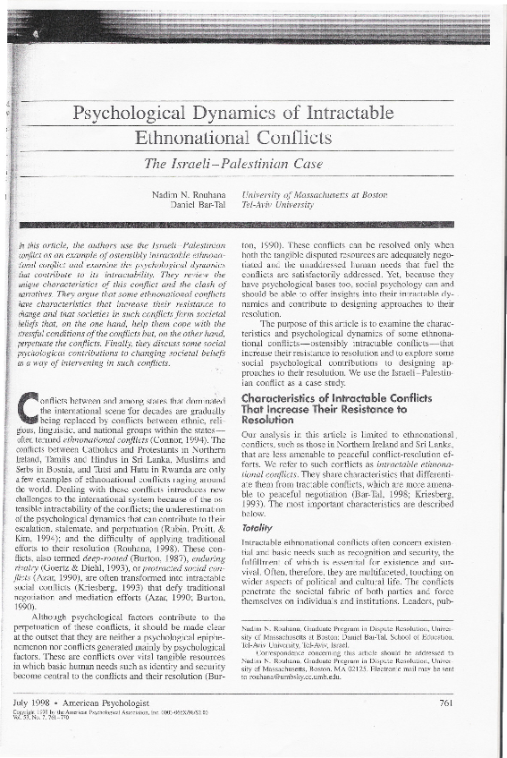 (PDF) Psychological dynamics of intractable ethnonational conflicts ...