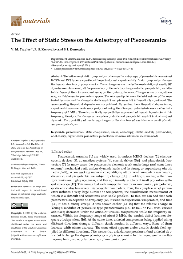 (PDF) The Effect of Static Stress on the Anisotropy of Piezoceramics
