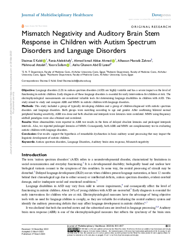 (PDF) Mismatch Negativity and Auditory Brain Stem Response in Children ...