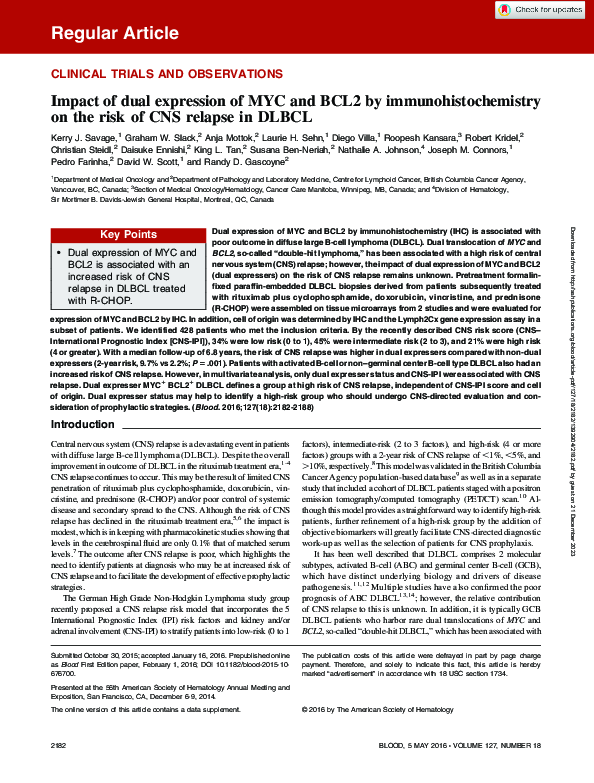 (PDF) The impact of dual expression of MYC and BCL2 by ...