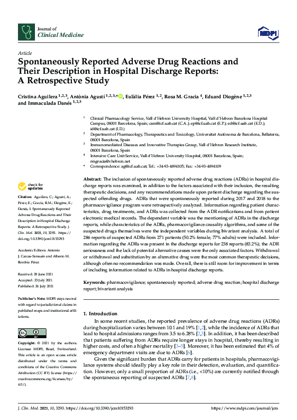 (PDF) Spontaneously Reported Adverse Drug Reactions and Their ...