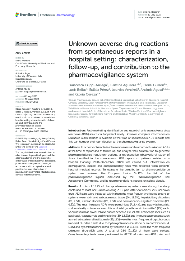 (PDF) Unknown adverse drug reactions from spontaneous reports in a ...