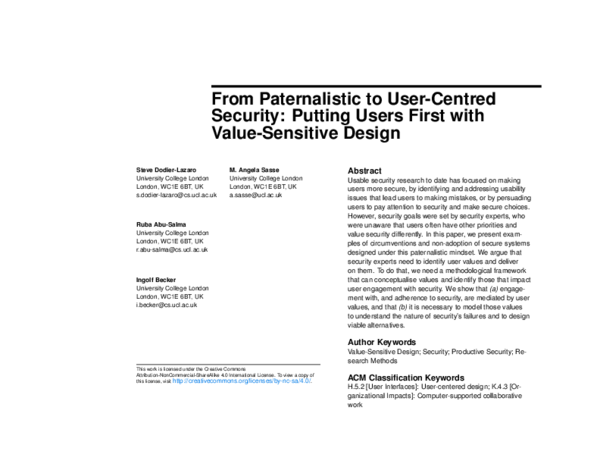 (PDF) From Paternalistic to User-Centred Security: Putting Users First ...