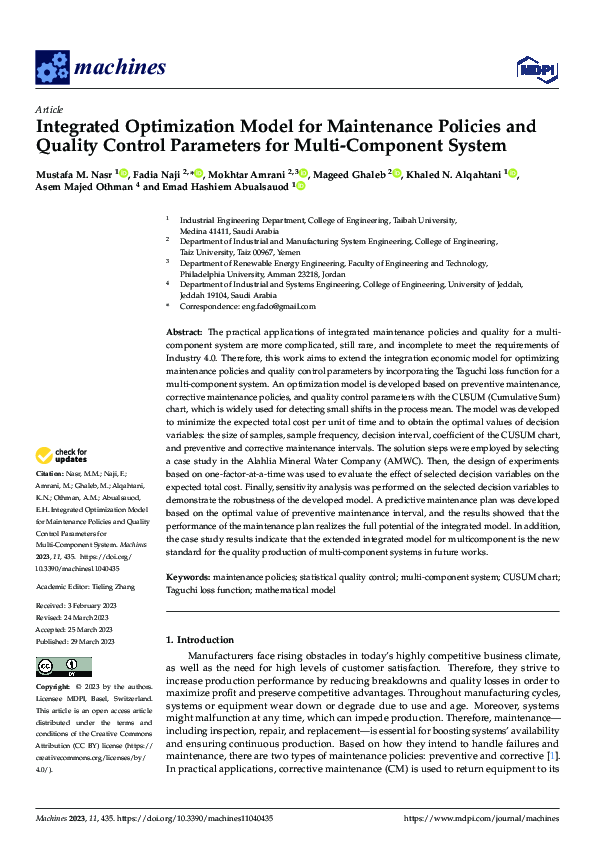 (PDF) Integrated Optimization Model for Maintenance Policies and ...