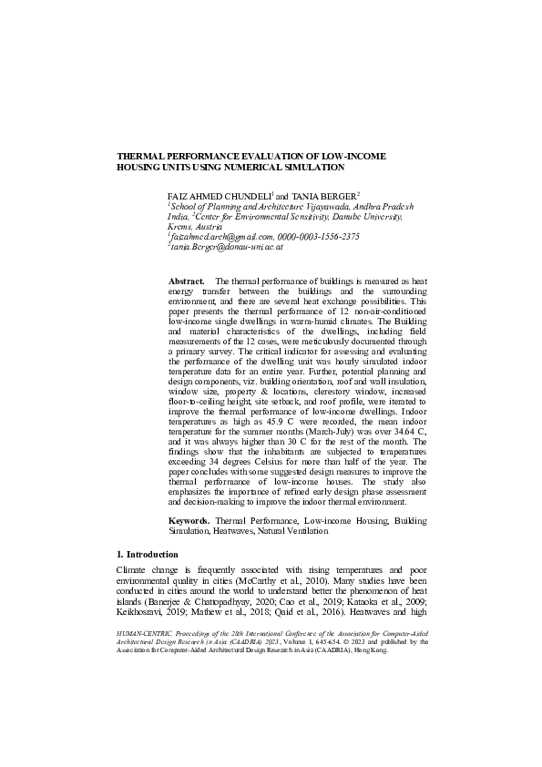 (PDF) Thermal Performance Evaluation of Low-Income Housing Units Using ...