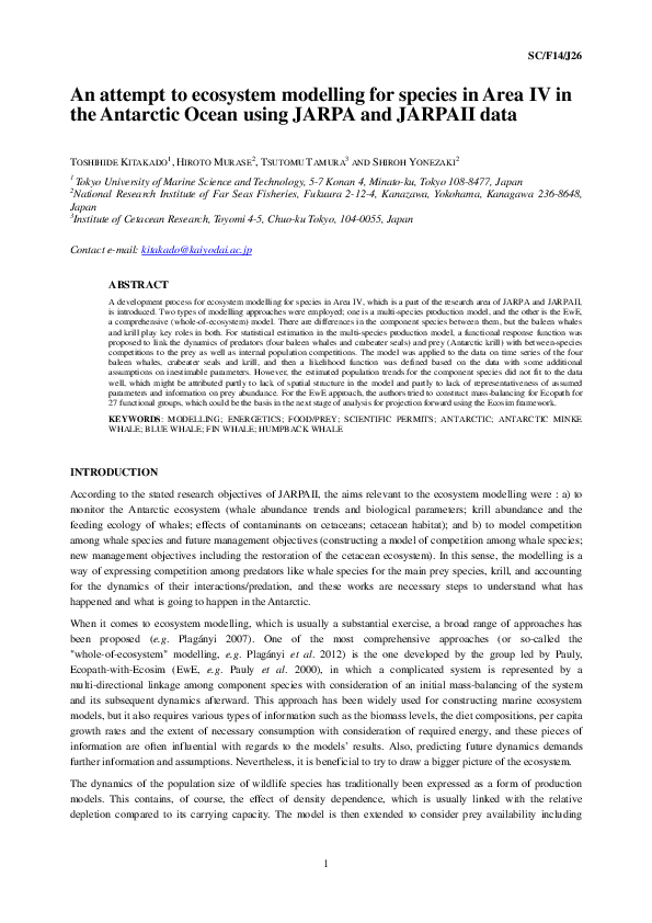 (PDF) An attempt to ecosystem modelling for species in Area IV in the ...