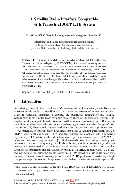 (PDF) A Satellite Radio Interface Compatible with Terrestrial 3GPP LTE ...