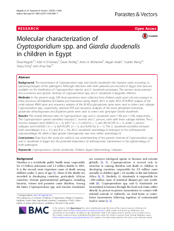 (PDF) Molecular characterization of Cryptosporidium spp. and Giardia ...