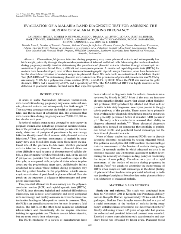 (PDF) Evaluation of a Malaria Rapid Diagnostic Test for Assessing the ...