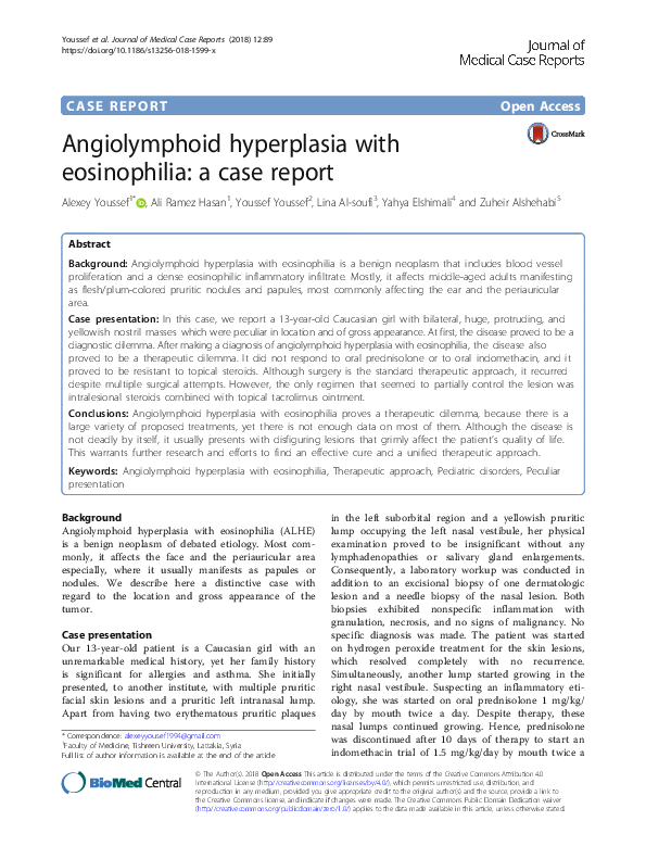 (PDF) Angiolymphoid hyperplasia with eosinophilia: a case report