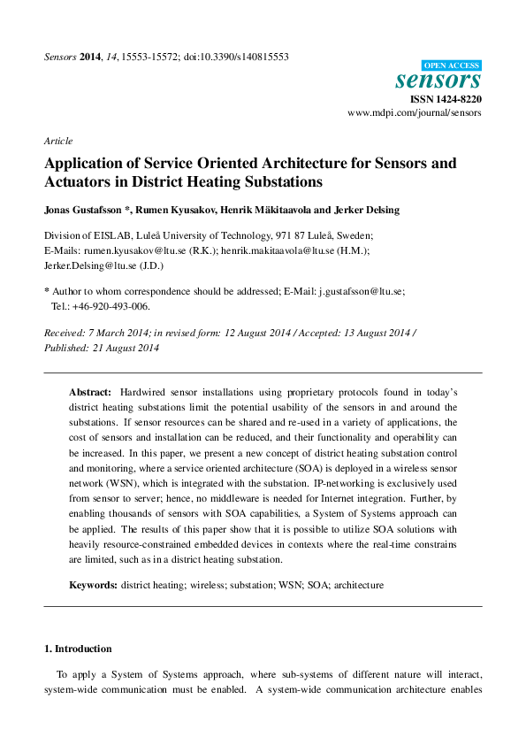 (PDF) Application of Service Oriented Architecture for Sensors and ...