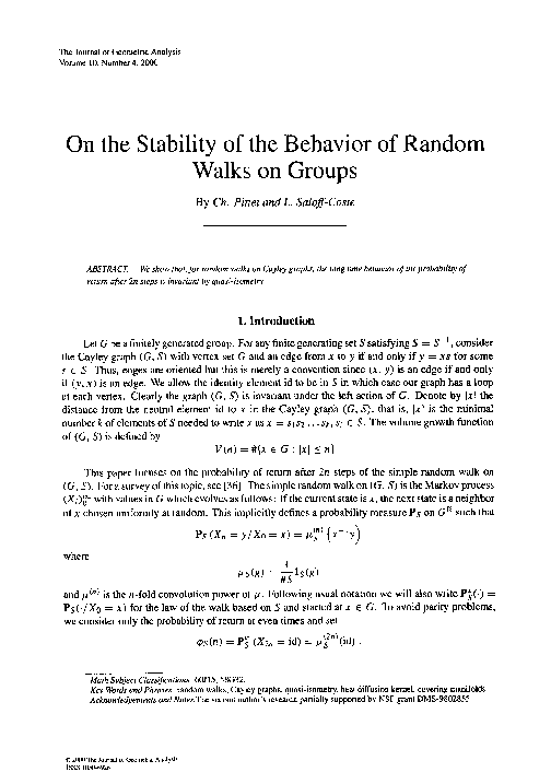 (PDF) On the stability of the behavior of random walks on groups