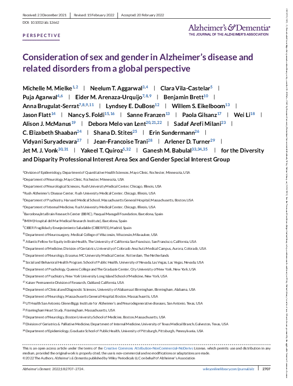 (PDF) Consideration of sex and gender in Alzheimer's disease and ...