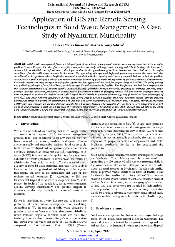 (PDF) Application of GIS and Remote Sensing Technologies in Solid Waste ...
