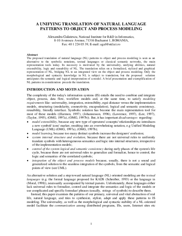 (PDF) A Unifying Translation of Natural Language Patterns to Object and ...