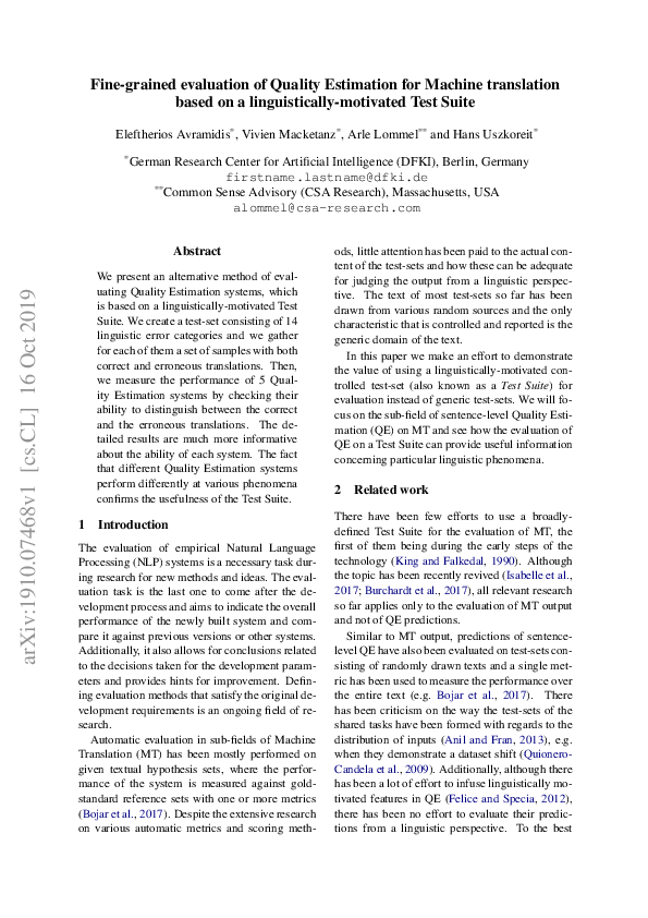 (PDF) Fine-grained evaluation of Quality Estimation for Machine ...