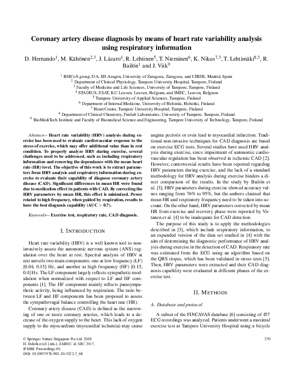 (PDF) Coronary artery disease diagnosis by means of heart rate ...