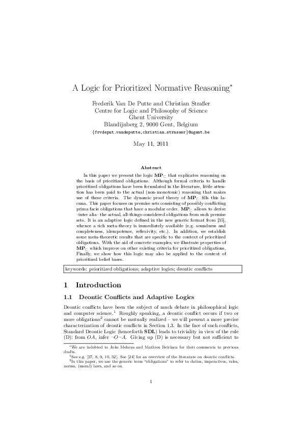 (PDF) A Logic for prioritized normative reasoning