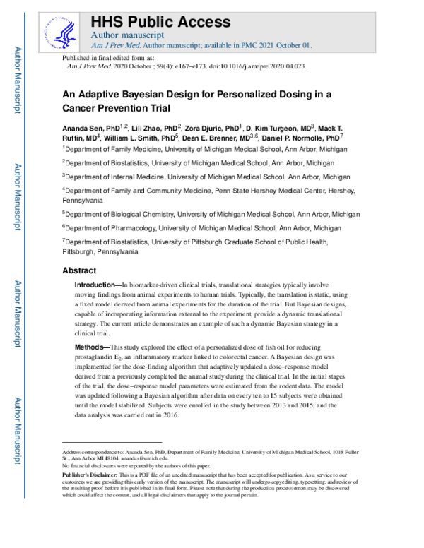 (PDF) An Adaptive Bayesian Design for Personalized Dosing in a Cancer ...