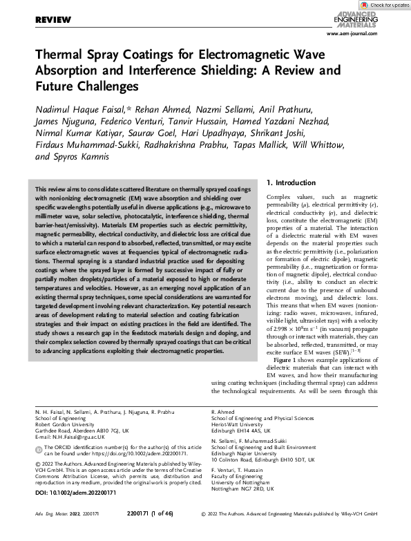 (PDF) Thermal Spray Coatings for Electromagnetic Wave Absorption and ...
