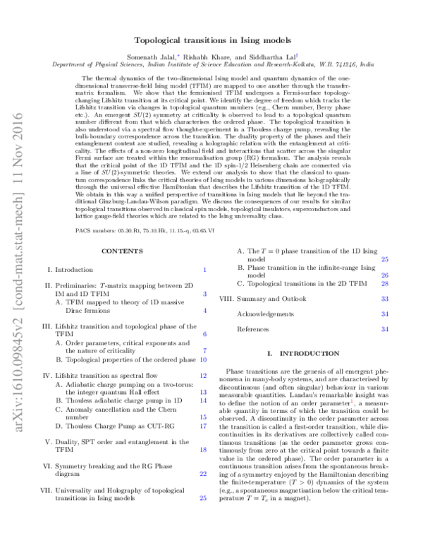 (PDF) Topological transitions in Ising models