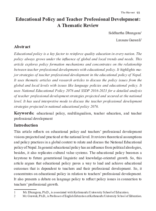 (PDF) Educational Policy and Teacher Professional Development: A ...