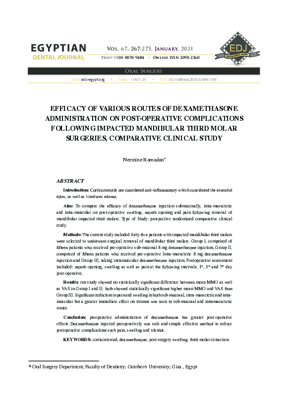 (PDF) Efficacy of various routes of dexamethasone administration on ...
