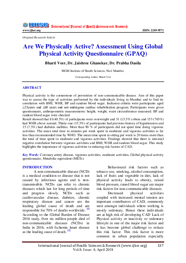 (PDF) Are We Physically Active? Assessment Using Global Physical ...