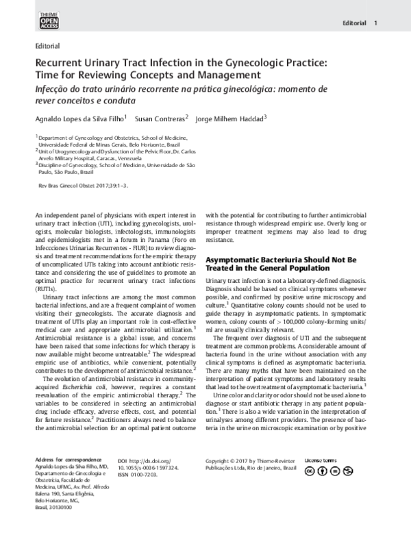 (PDF) Recurrent Urinary Tract Infection in the Gynecologic Practice ...