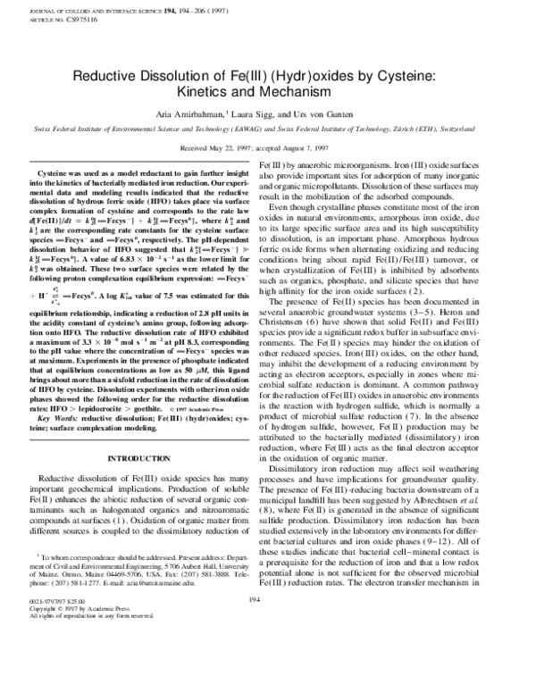 (PDF) Reductive Dissolution of Fe(III) (Hydr)oxides by Cysteine ...