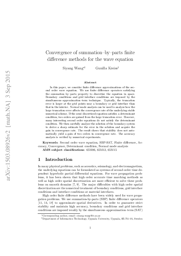 (PDF) Convergence analysis for the SBP-SAT approximation of the second ...