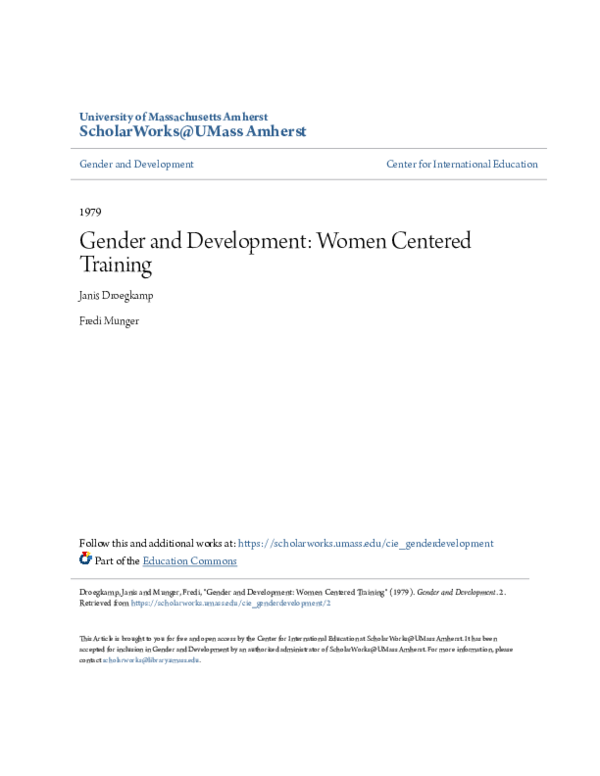 (PDF) Gender and Development: Women Centered Training