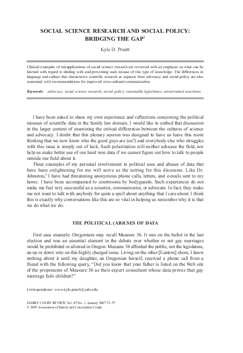 (PDF) Social Science Research and Social Policy: Bridging the Gap