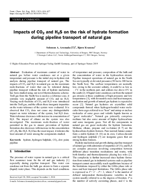 (PDF) Impacts of CO2 and H2S on the risk of hydrate formation during ...
