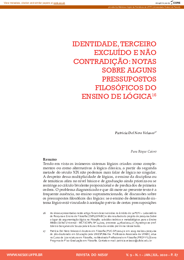 (PDF) Identidade, Terceiro Excluído e Não Contradição: Notas Sobre ...