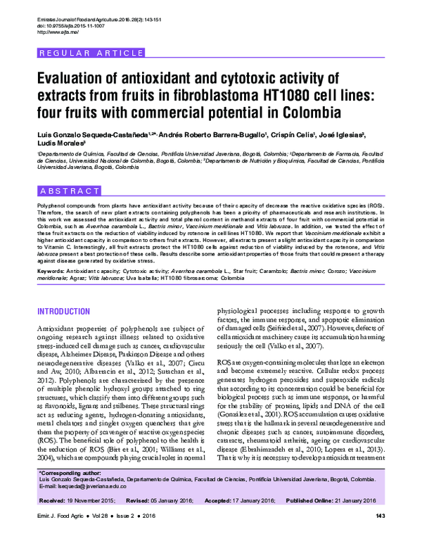 (PDF) Evaluation of antioxidant and cytotoxic activity of extracts from ...