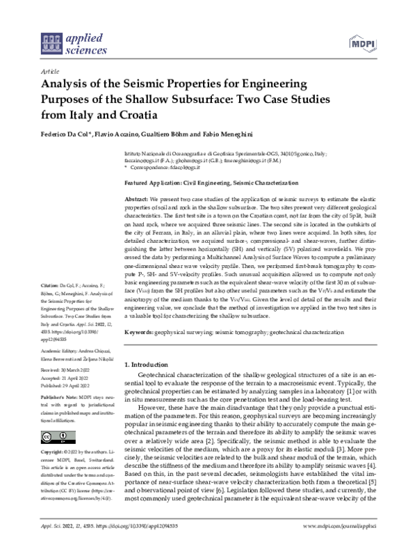 (PDF) Analysis of the Seismic Properties for Engineering Purposes of ...