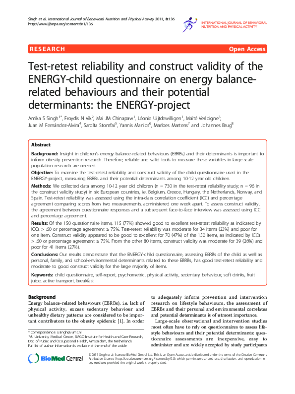(PDF) Test-retest reliability and construct validity of the ENERGY ...