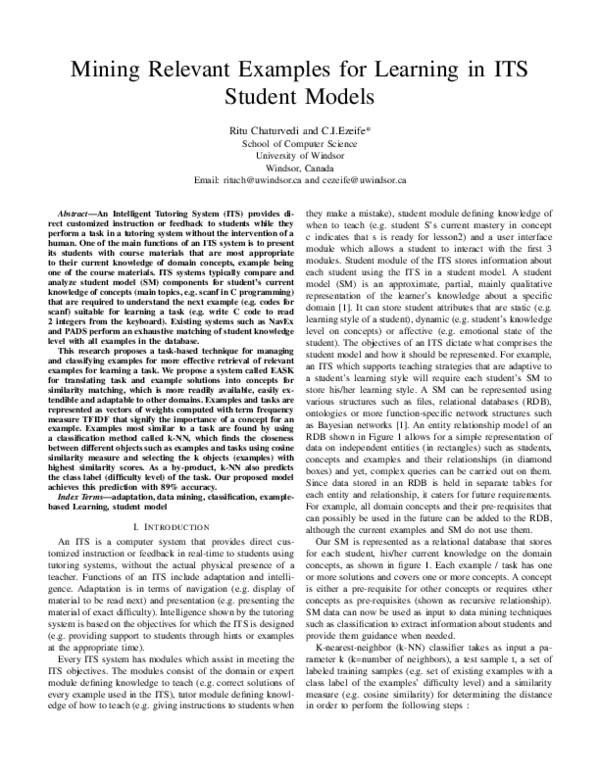 (PDF) Mining Relevant Examples for Learning in ITS Student Models