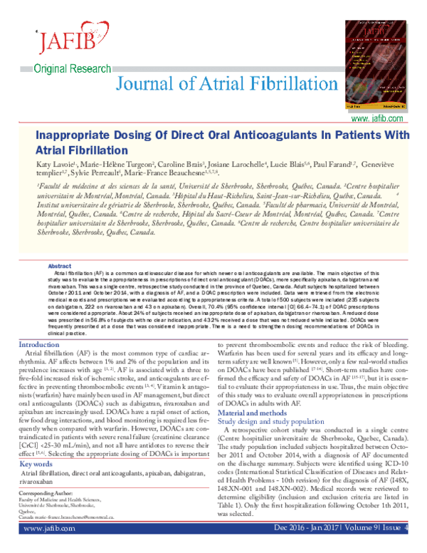 (PDF) Inappropriate dosing of direct oral anticoagulants in patients ...