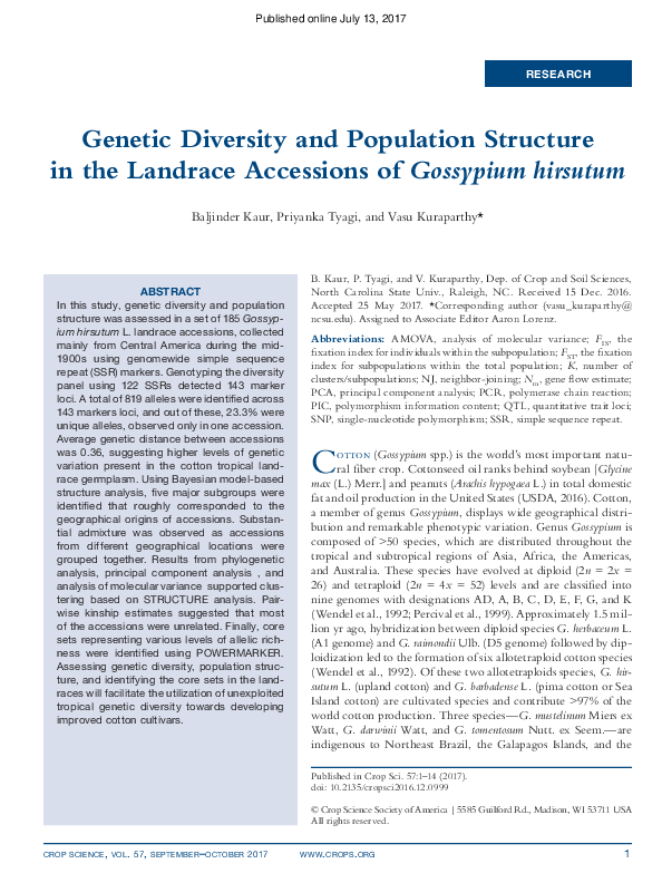 (PDF) Genetic diversity and population structure in four species of ...